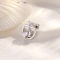 Silver apple-shaped cartilage earring with small rabbit and heart zircon on shell - White (Single Piece)