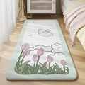 Cute cartoon rabbit and tulip patterned plush bedside rug in white and green finish - Pouncing Flower Bunny