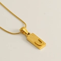 Gold-plated stainless steel necklace with matte finish rectangle letter U pendant - Letter U
