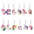 Set of 12 colorful cartoon unicorn PVC keychains with vibrant rainbow manes and tails - Unicorn Keychains Set (12pcs)