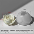 3D rose flower silicone mold for DIY candles and handmade soaps showing product size - Rose Style (J-5246)