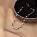 Detail of light purple pearl and silver bead bracelet with adjustable lobster clasp - Dark Gray