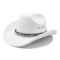 Klassieke witte vilten cowboyhoed met kralenband en metalen ventilatiegaatjes - M (56-58cm) / Wit