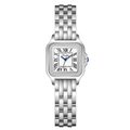 Montre carrée argentée pour femme avec chiffres romains et lunette en cristal brillant - Boîtier Argent Cadran Blanc