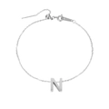 Silver stainless steel anklet with a polished letter N charm pendant - Letter N / Silver