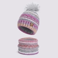 Conjunto de invierno con gorro de punto degradado rosa y violeta y calentador de cuello - Morado