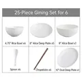 25-piece white embossed ceramic tableware set for 6 people including bowls and plates - Large Family Embossed Dinnerware Set (Includes Bowls, Plates, Spoons, Wooden Chopsticks)