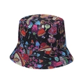 Black bucket hat with colorful mushroom print, cute casual sun protection cap for outdoors - 58cm / Black Illustration Colorful Mushroom Print