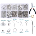 Detail view of silver jewelry making kit with pliers tweezers and findings set - Set 7-10 Grid Silver + Tools