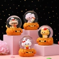 Set of four cute cartoon animal snow globes with pink pig and white rabbit designs - 2531# (lights + Snowflakes)