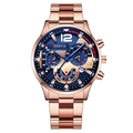 Men's Geneva quartz watch with rose gold steel band and multifunctional blue dial - Rose Gold (Straight End)