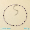 Silver stainless steel anklet with purple oval beads and lobster clasp length 230mm - Silver Chain Purple Beads (KJ1732-Z)