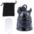 Black Viking horn helmet bell pendant with silver metal tag and velvet storage pouch - Glossy Black Viking Bell Gift Set (With Pouch & Tag)