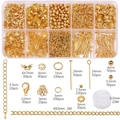 Golden DIY jewelry making kit with beads, clasps and tools in a plastic organizer box - Gold Phone Lanyard Making Box