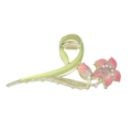 Floral pearl hair claw clip with pink and white enamel flowers on a golden base - Pink