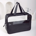 Transparent waterproof cosmetic travel bag in black finish with sturdy handles - Black Large