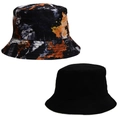Reversible tie-dye bucket hat with colorful cosmic print and solid black cotton side - Style 6-Black Orange Ink Splash Bucket Hat