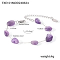Detail of bohemian purple natural stone bracelet with stainless steel chain and logo tag - Purple Bracelet (TXE101)