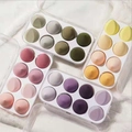 Set of 8 soft beauty blenders in various colors including pink, purple, and green tones - 8-Grid Storage Box (Empty)