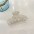 Macro detail of pearl white acetate hair claw with elegant marble texture and smooth finish - Approx 10.5cm / Dreamy White Ink Wash