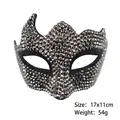 Sparkling dark grey rhinestone masquerade mask for women, size 17x11cm, 54g weight - Rhinestone Ox Horn - Black