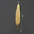 Golden feather-shaped wall hook in metal finish, dimensions 39cm by 9cm stylish decor - Style F/Feather Long