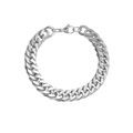 Classic silver stainless steel Cuban link bracelet with lobster clasp on white background - Silver