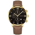 Men's business watch with golden case, black dial, Roman numerals, and brown leather strap - Gold Case Black Dial Brown Strap (8)
