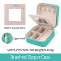 Portable Tiffany Blue square jewelry box in PU leather with zipper and built-in mirror - Tiffany Blue (Mirrored Brushed) / With Mirror / Tiffany Blue