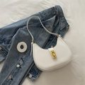 Minimalist white crescent moon bag with golden metal buckle and matching shoulder strap - White