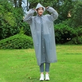 Reusable grey EVA long raincoat for adults featuring hooded drawstring and elastic cuffs - 18 Silk Grey