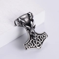 Colgante martillo de Thor de acero con cabeza de carnero y relieves celtas retro - Color Acero Sin Cadena