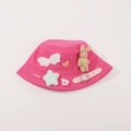 Pink children's bucket hat with 3D plush rabbit, stars, clouds and decorative strap - CM8002 Bunny Series / Rose Red
