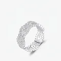S925 sterling silver hollow honeycomb ring with micro-set zircons on white background - US Size 5 / Silver