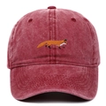Casquette rétro en coton délavé rouge avec broderie de renard orange de haute qualité - Bordeaux