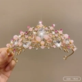 Golden crown headband with pink pearls, purple crystals and 14cm size specification - 19# Pink Crown (14cm)