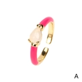 Adjustable golden ring with pink enamel and a pear-shaped white opal stone style A - Opaline Water Drop / Rose Red