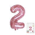 32-inch pink number 2 foil balloon with metallic finish and retail card packaging - 40-inch Jelly Powder 2 With Paper Card
