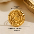 Gold stainless steel wavy hammered textured open ring with 3.1cm large round diameter - Round Wave Geometric Style (1645)