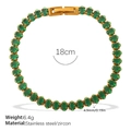Lussuoso bracciale in acciaio inossidabile placcato oro 18k con zirconi verdi da 18 cm - Bracciale in Zirconia Verde (SL456GNG)
