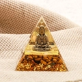 Buddha crystal pyramid with tiger eye stones and gold leaf resin base - Style 5