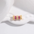 Detailed close-up of gold S925 silver clasp with rose red and white zircon stones - Type A Gold Plated Rose Red Zircon / 5.7*11.6mm