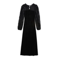 Elegantes schwarzes Samt-Maxikleid mit 3D-Stickerei-Spitzenärmeln auf weißem Grund - XS / Schwarz