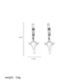 Detail view of star stud earrings measuring 3.3cm by 1.1cm made of stainless steel - Four-Pointed Star / Silver
