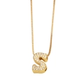Gold plated initial S necklace with sparkling cubic zirconia on a classic box chain - Letter S