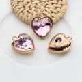 Pink heart crystal charms with 12mm gold alloy frame for DIY jewelry making - Pink