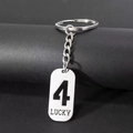 Silver stainless steel lucky number 4 keychain with engraved rectangular pendant - Number 4