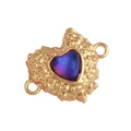 Lava textured gold heart connector with purple gradient enamel for DIY jewelry - Lava Heart Blue Purple Gold