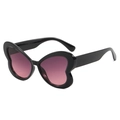 Occhiali da sole a farfalla alla moda con montatura nera lucida e lenti sfumate viola - Nero Lucido Rosa Grigio