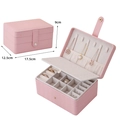 Pink double-layer jewelry storage box in high-quality PU leather with pearl lock - Pink